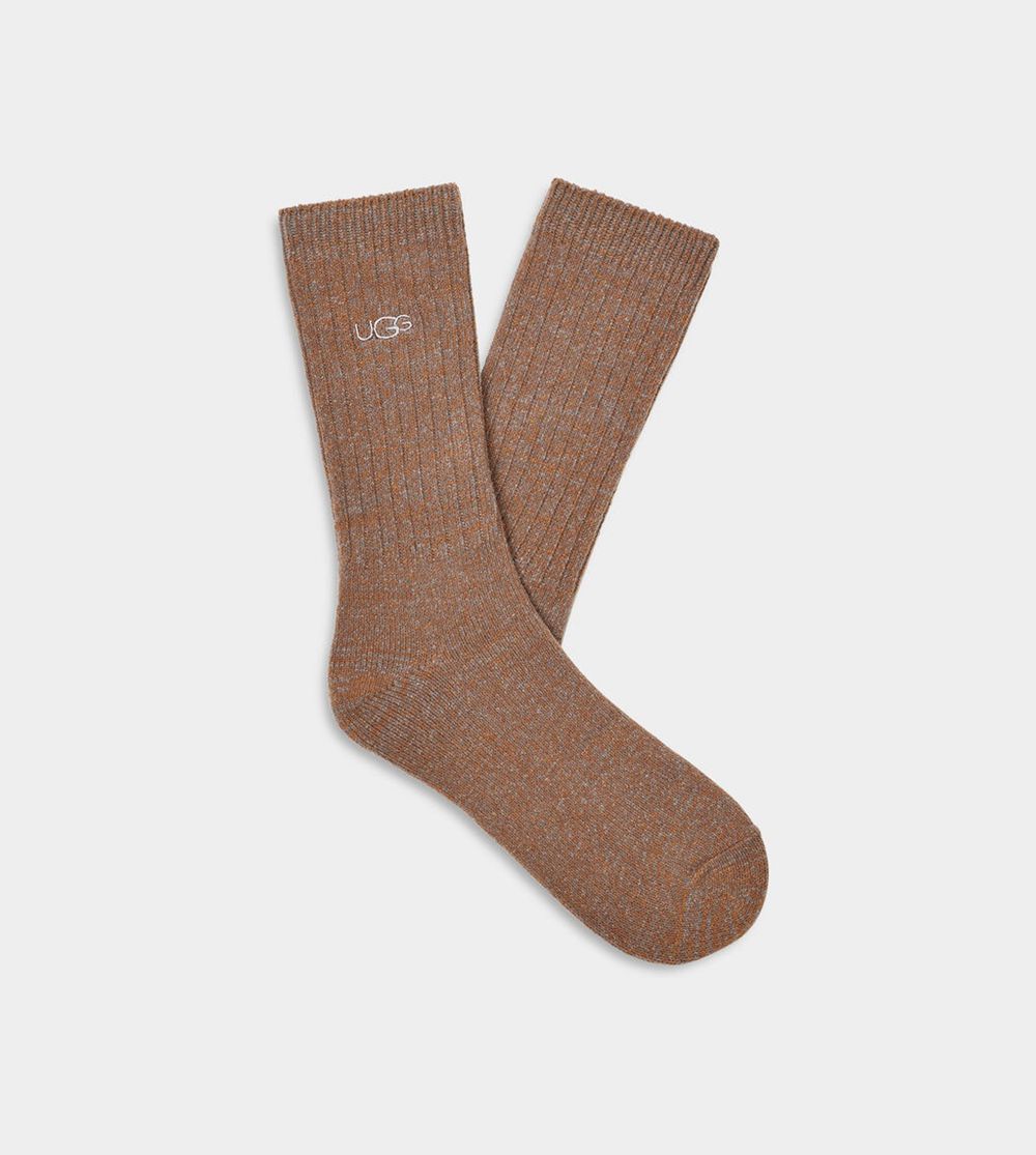 Ugg Trey Rib Knit Slouchy Crew - Mens Socks - Brown - NZ (0138THXIA)